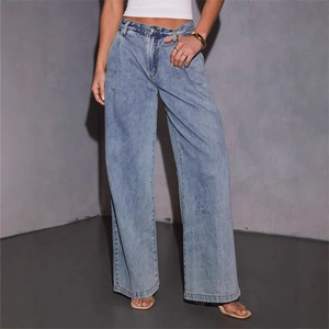 Women High Waisted Wide Leg Jeans Light Blue Denim Straight Loose Long Pants Casual Streetwear Fashion