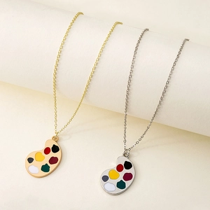 Artistic painter palette necklaces in gold and silver finish with colorful enamel details