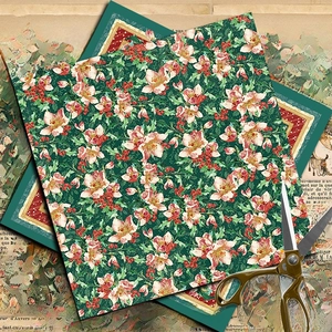 Vintage Christmas carol decorative papers with floral and berry patterns for scrapbooking