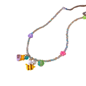 Colorful honey bee and pot pendant beaded necklace for women on white background