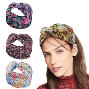 Floral print twisted headbands set for women featuring stretchy fabric and knotted design