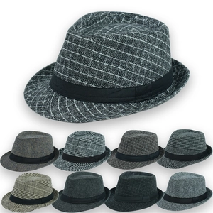 Cappello Fedora Uomo Vintage a Quadri in Poliestere Jazz Cap Invernale Caldo Protezione Solare Con Nastro Stile Gentleman