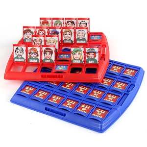 Logic guessing board game with red and blue bases and flipping character cards