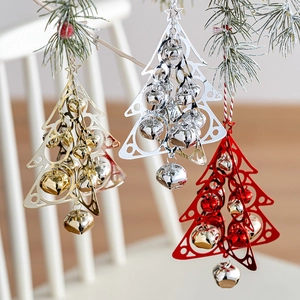 Christmas tree metal bell hanging ornaments in red gold and silver for holiday decor