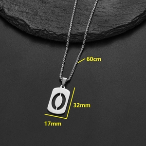 Arabic number square pendant necklace in silver stainless steel with 60cm chain length
