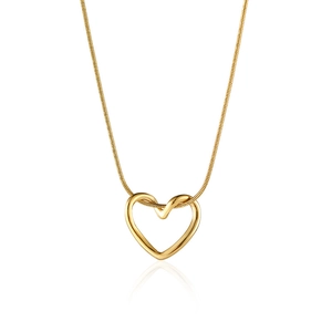 Minimalist gold hollow heart pendant necklace with elegant snake chain for women