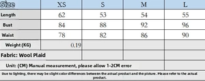 Detailed size chart for the brushed plaid camisole with measurements in CM