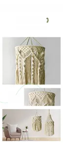 Detailed close-up of handmade bohemian cotton lamp shade with layered fringe and woven knots