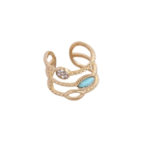 Bague multicouche vintage plaqué or en acier inoxydable avec turquoise et zircon