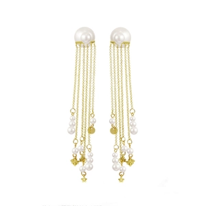 Vintage gold tassel earrings with pearls and stars, featuring S925 silver needles
