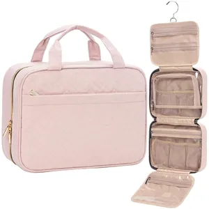Hanging Toiletry Bag Large Capacity Waterproof Quilted Travel Makeup Organizer Case With Hook Multi Compartment Portable