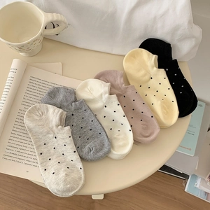 Women Invisible Boat Socks Polka Dot Cotton Breathable Low Cut Casual Comfort Spring Summer Hosiery