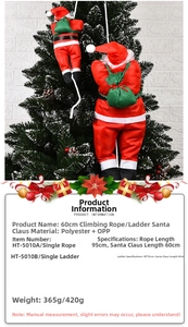 Detailed size specifications for 60cm climbing Santa Claus polyester Christmas decor