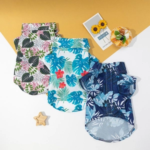 Hawaiian Pet Shirt Polyester Breathable Tropical Leaf Print Summer Beach Clothes For Dogs Cats
