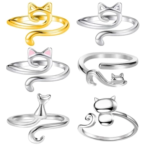 Adjustable Open Rings Zinc Alloy Animal Cat Snake Peacock Vintage Punk Style Knitting Tension Rings Fashion Jewelry