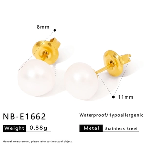 Elegant 8mm freshwater pearl stud earrings with 18k gold plated stainless steel posts