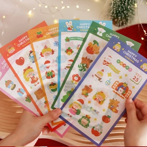 Christmas Stickers Washi Paper Self Adhesive Cartoon Santa Claus Reindeer For Scrapbooking DIY Diary Journal Decoration