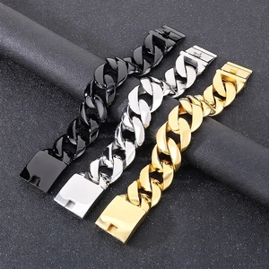 Bracelet À Mailles Cubaines Chaîne Épaisse Acier Inoxydable 316L Poli Style Hip Hop Bijoux Pour Hommes