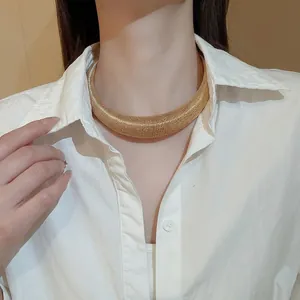 Chunky Metal Torque Choker Necklace Geometric Ribbed Spiral Texture Minimalist Modern Statement Jewelry For Women