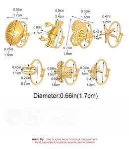 Size chart detail for 7pcs stainless steel beach toe rings with various marine charms