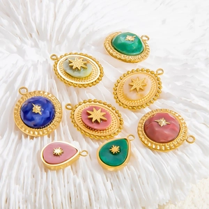 Golden stainless steel star pendants with colorful natural stones in round and drop shapes