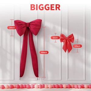 Large red velvet bow wall decor set for weddings and parties, 18x40 and 6x10 inches