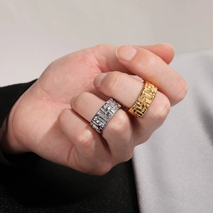 Vintage irregular woven texture wide band rings in gold and silver finish for women