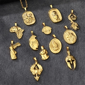 Vintage Anhänger Halskette 18K Vergoldet Titan Edelstahl Retro Geometrischer Schmuck Hip Hop Streetwear Für Damen Herren