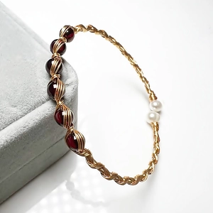 Handmade Wire Wrapped Bracelet Natural Crystal Freshwater Pearl 14K Gold Filled Boho Jewelry Vintage Style For Women