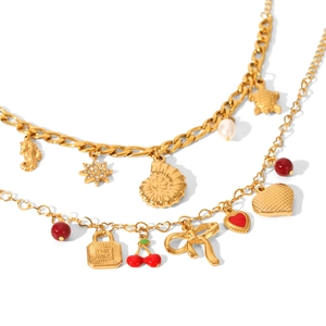 Bohemian gold stainless steel bracelet with love heart sea turtle and pearl charms