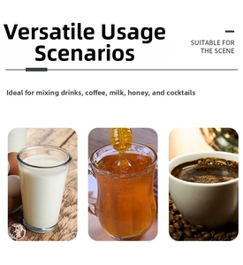 Detailed view of 304 stainless steel long handle spoon stirring coffee, honey and milk