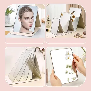 Large foldable desktop vanity mirror with 180-degree adjustable angle and HD glass