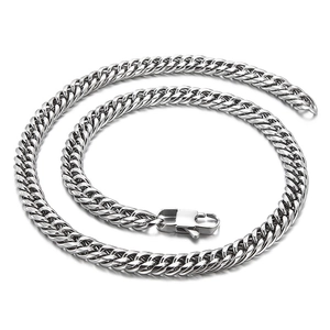 Polished silver curb chain necklace with lobster clasp shown on professional white background