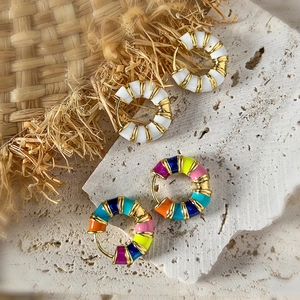 French Retro Colorful Enamel Hoop Earrings For Women Gold Plated Brass Geometric Round Drip Oil Fashion Elegant Jewelry Gift