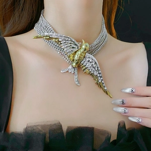 Layered rhinestone swallow necklace featuring a luxury bird design for fashion-forward women