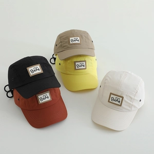 Breathable quick-dry five-panel kids baseball cap with Bear patch in five vibrant colors