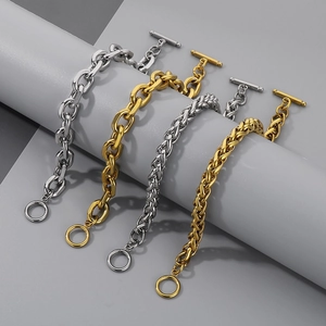 Men's hip-hop stainless steel bracelets with OT buckle in gold and silver finishes