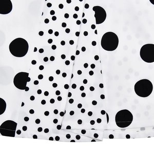 Detailed macro view of high-quality white fabric featuring contrasting black polka dots pattern