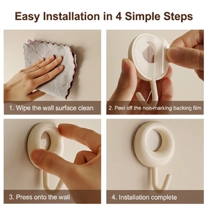 Adhesive wall hooks for kitchen and bathroom minimalist round punch-free storage hanger