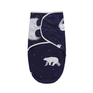 Detailed view of dark blue newborn swaddle blanket with white polar bear pattern