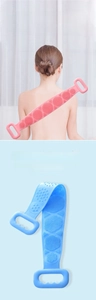 Dual-sided silicone back scrubber with massage nodes and soft bristles for deep cleansing
