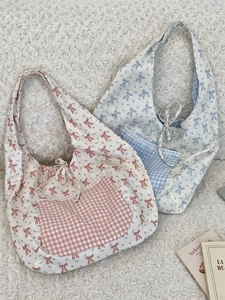 Sac Fourre-Tout Femme Motif Fleurs Nœud Poche Carreaux Dentelle Style Coréen Sac À Épaule Casual
