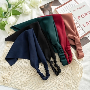 Set of five elegant solid color chiffon elastic headbands in dark blue, red, and green