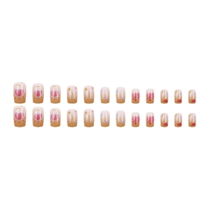 24-piece set of colorful hand-painted gradient press-on nails with heart and star patterns