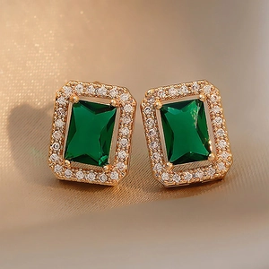 Vintage Square Stud Earrings Alloy Rhinestone Rectangle Palace Style Women With 925 Sterling Silver Earring Post