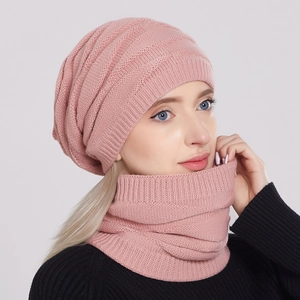Winter Knitted Hat And Neck Warmer Fleece Lined Warm Thermal Slouchy Beanie Snood Outdoor For Women Men
