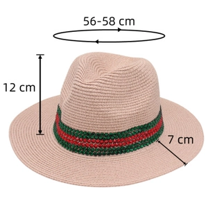 Dimensions du chapeau Panama en paille beige avec ruban rayé vert et rouge