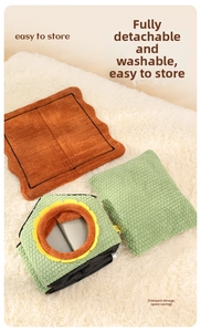 Three-piece detachable winter cat bed set with sunflower design and cozy plush fabric