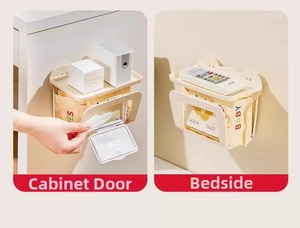 Wall-mounted tissue box storage for cabinet doors and bedside with phone shelf