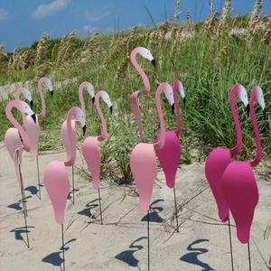 Pink flamingo swirl bird garden ornaments set for beach and courtyard decor